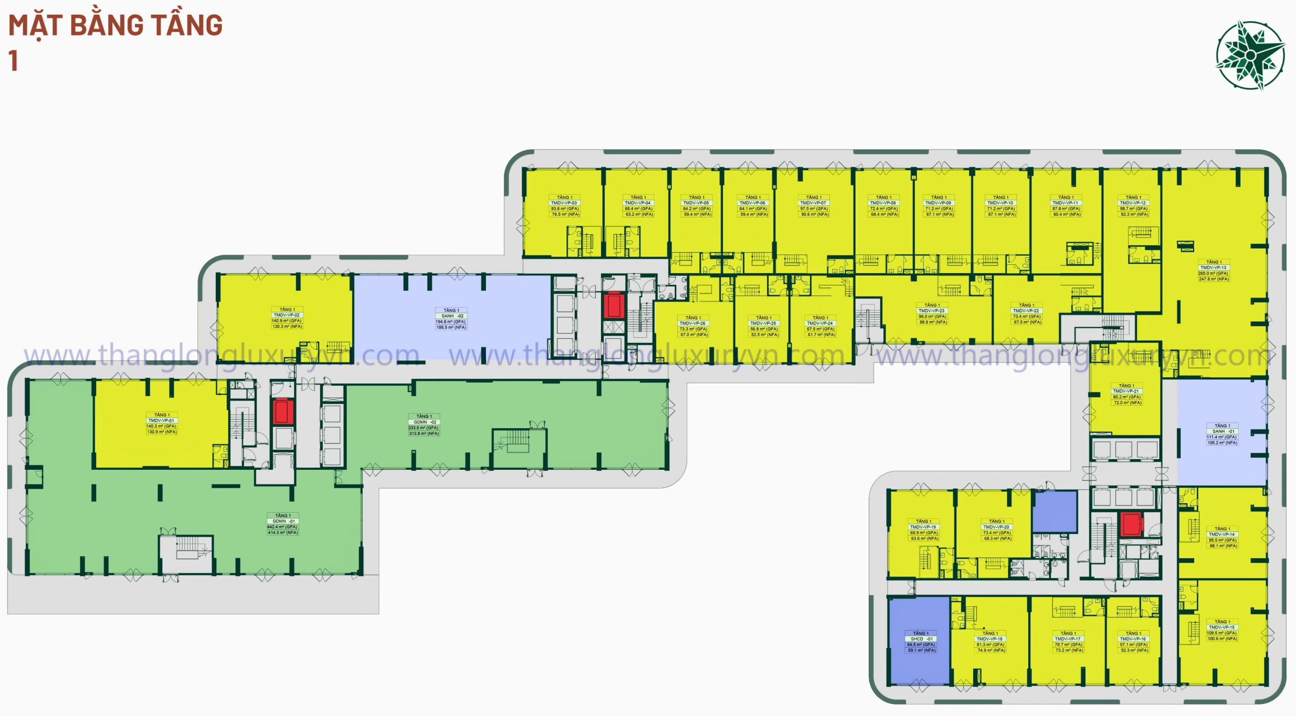 Mặt Bằng Happy One Mori_tòa Tochi Tầng 1