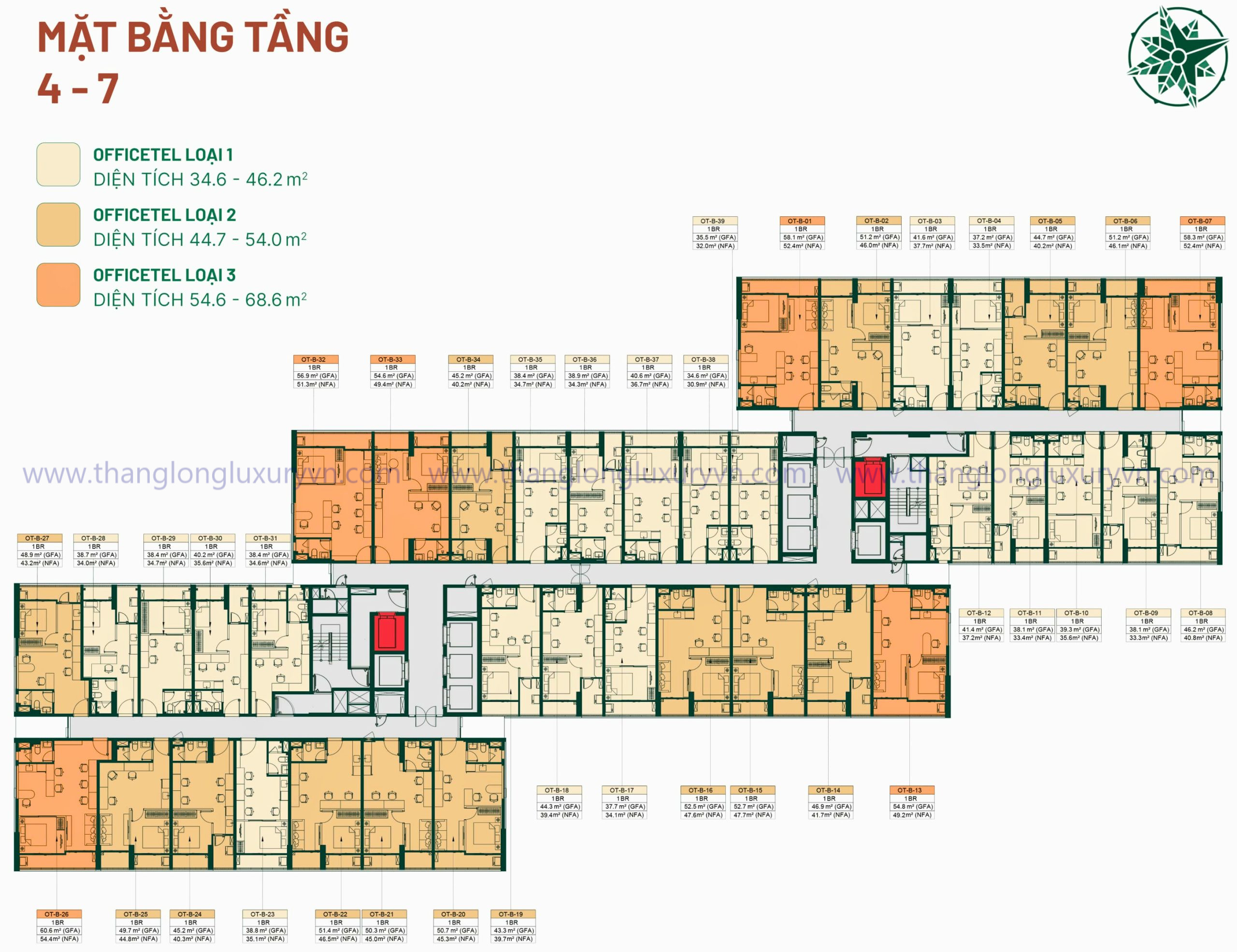 Mặt Bằng Happy One Mori_tòa Tochi Từ Tầng 4 - 7